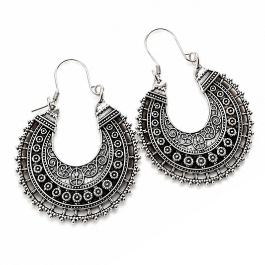 Bohemian Crescent Tribal Hoop Earrings
