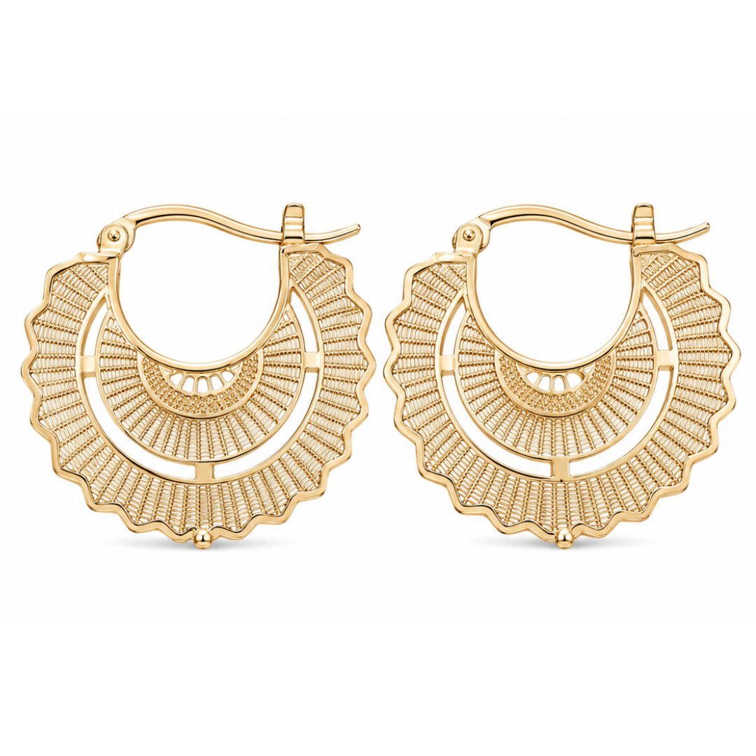 Bohemian Gold Filigree Hoop Earrings