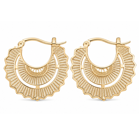 Bohemian Gold Filigree Hoop Earrings