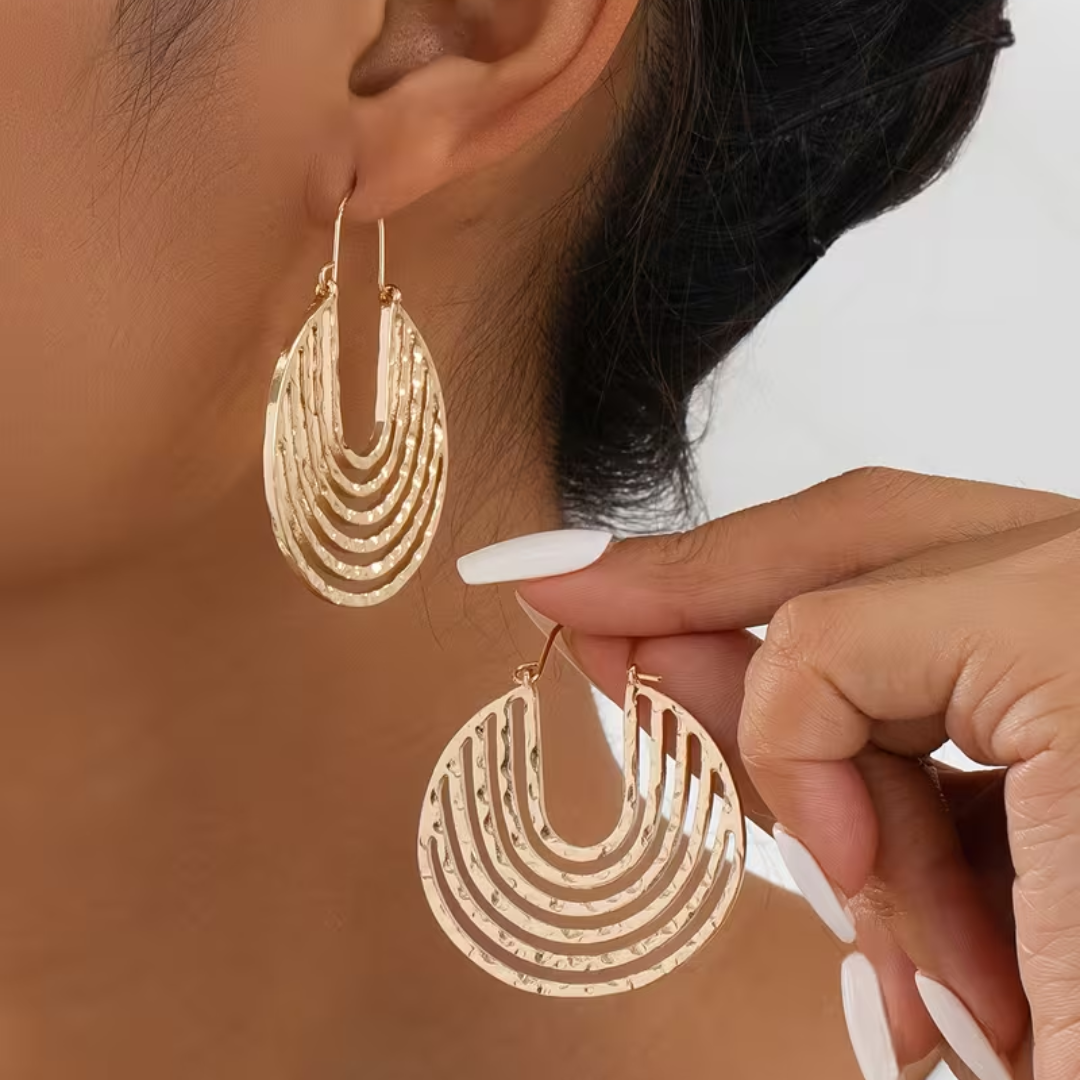 Hammered Gold Crescent Hoop Earrings