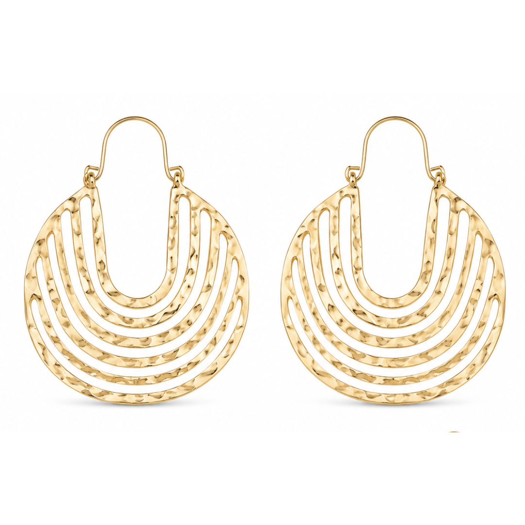 Hammered Gold Crescent Hoop Earrings