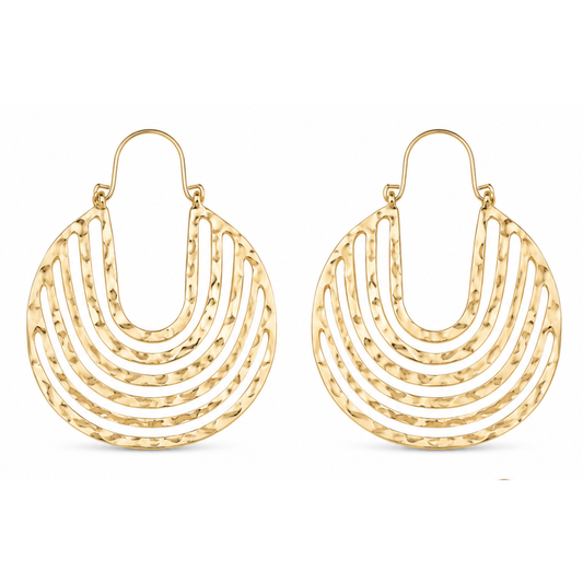 Hammered Gold Crescent Hoop Earrings
