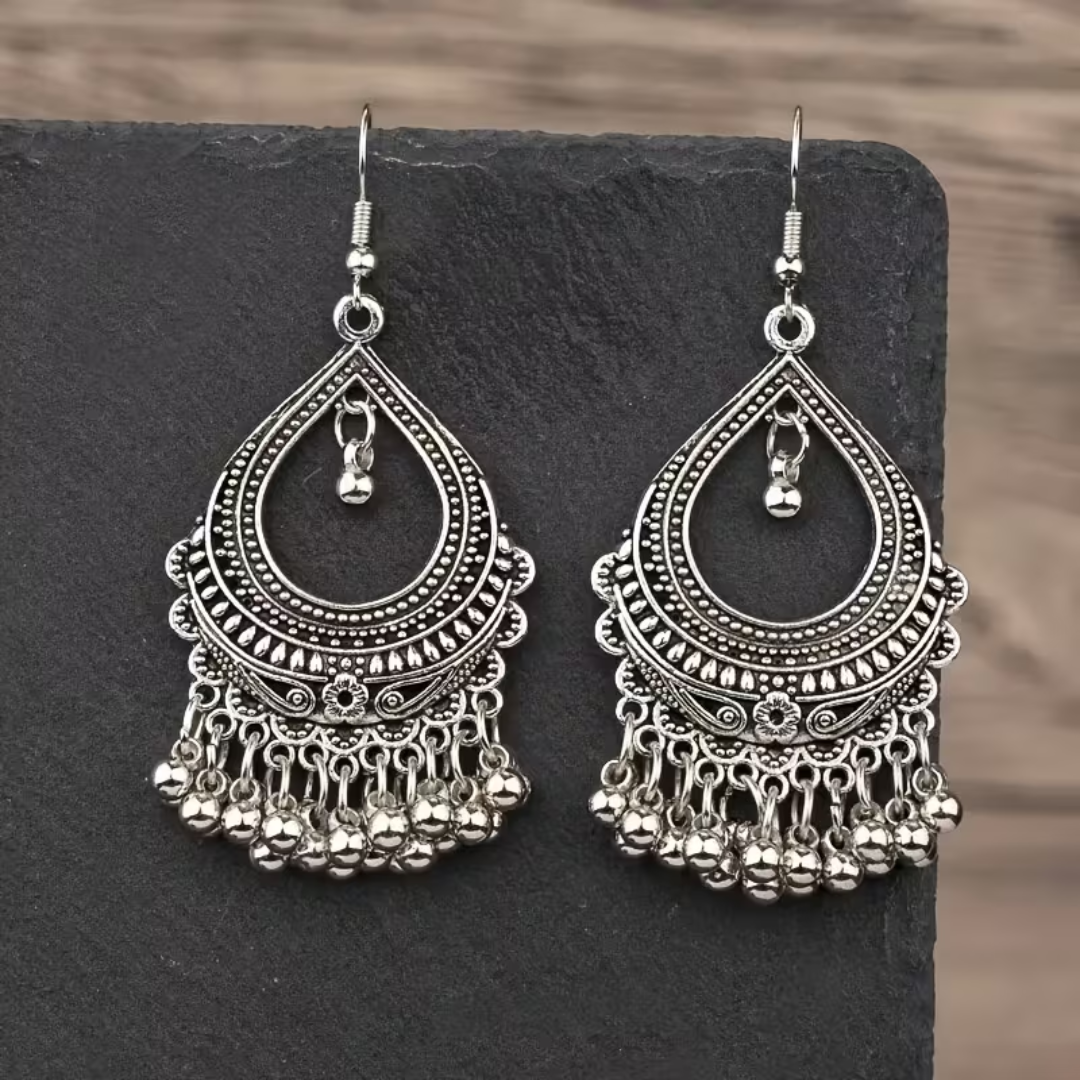 Bohemian Silver Bell Dangle Earrings