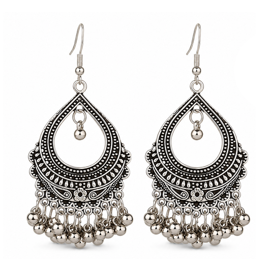 Bohemian Silver Bell Dangle Earrings