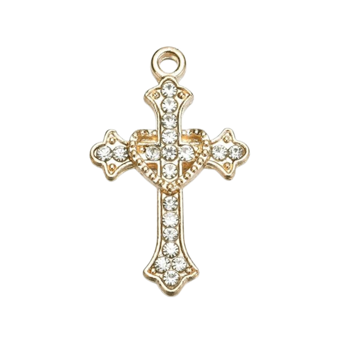 Crystal-Encrusted Gold Cross Pendant Charm