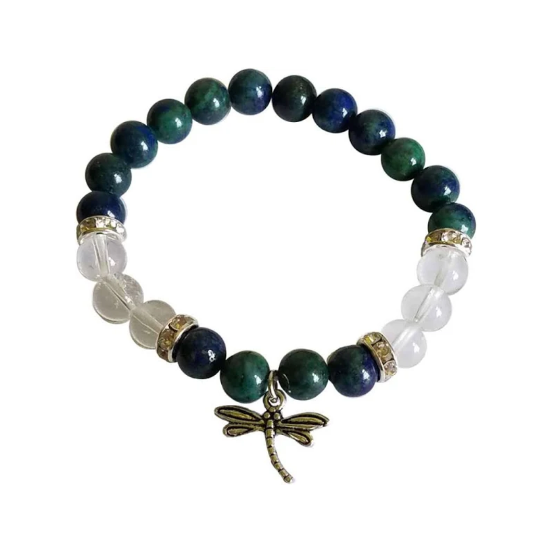 Chrysocolla & Clear Quartz with Dragonfly Bracelet