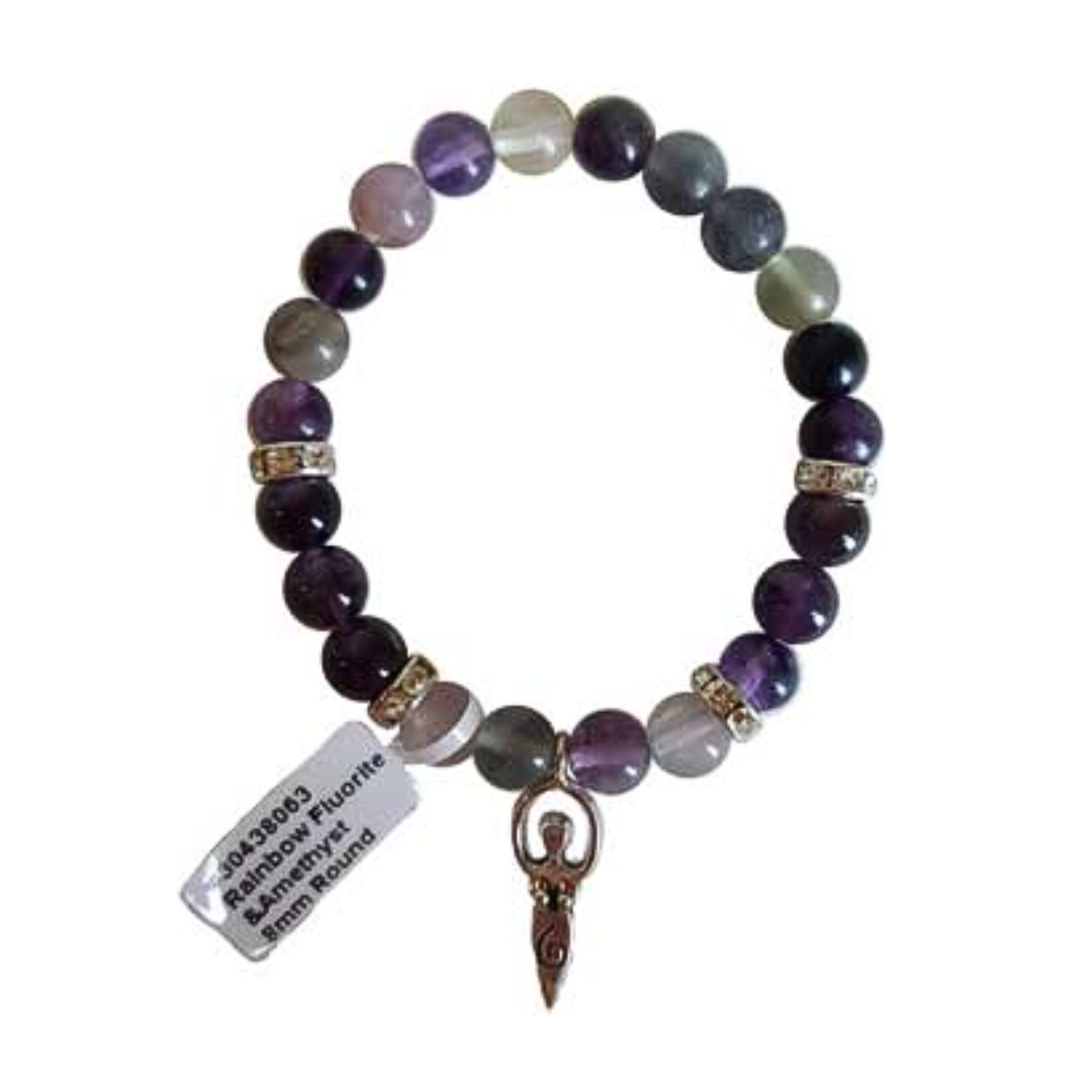 Fluorite and Amethyst Goddess Charm Bracelet