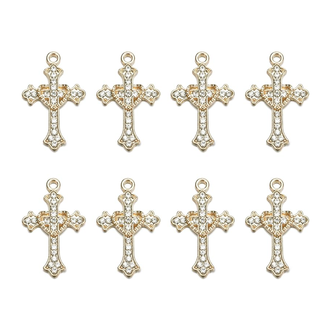 Crystal-Encrusted Gold Cross Pendant Charm