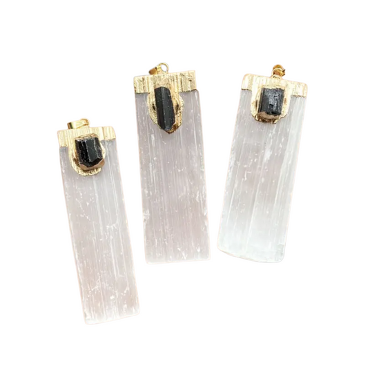 Gold-Dipped Selenite & Black Tourmaline Necklace