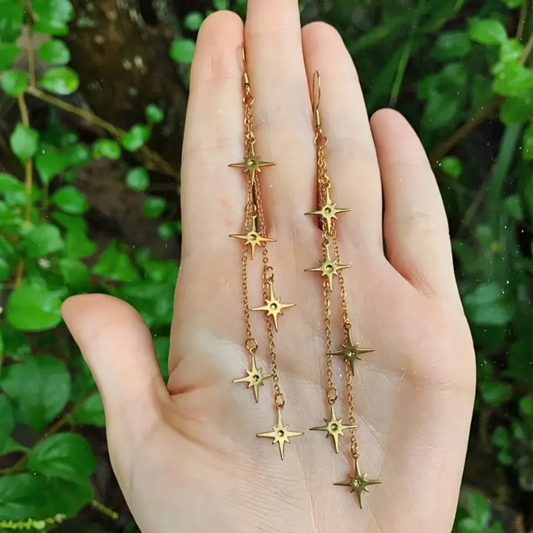 Gold Star Pendant Dangle Earrings