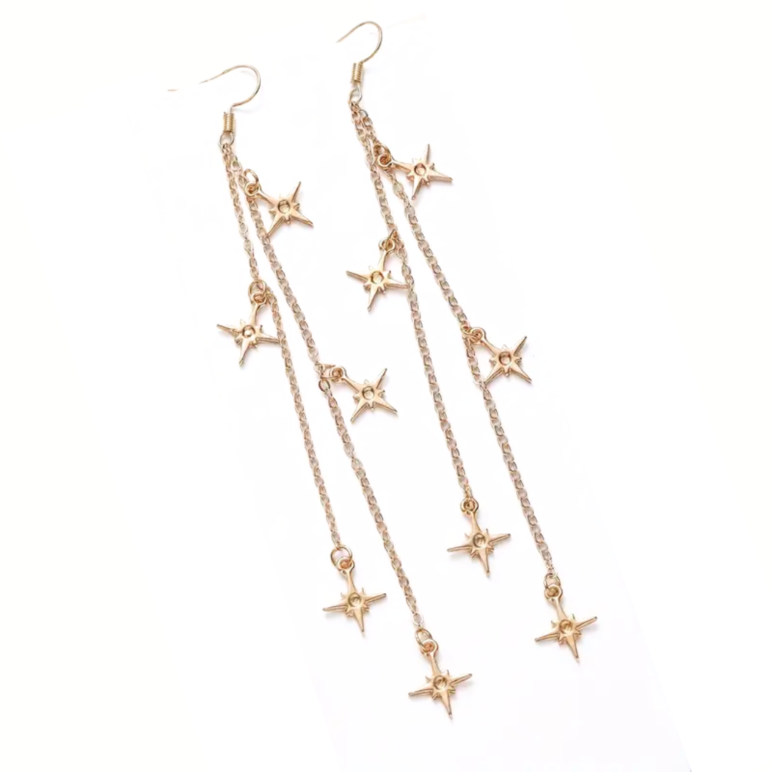 Gold Star Pendant Dangle Earrings