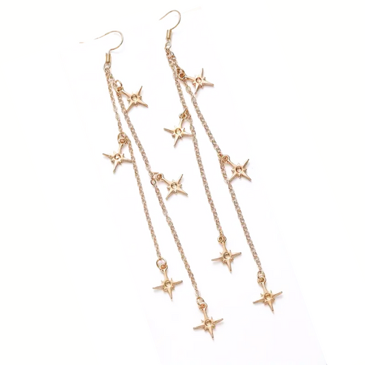 Gold Star Pendant Dangle Earrings