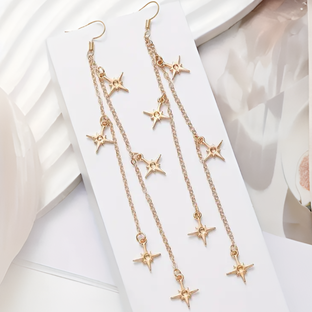 Gold Star Pendant Dangle Earrings