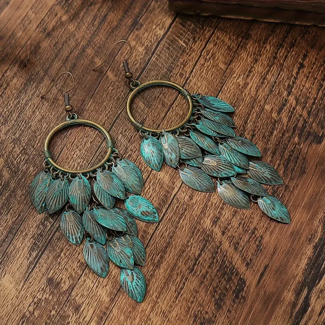 Mystic Verdigris Leaf Earrings