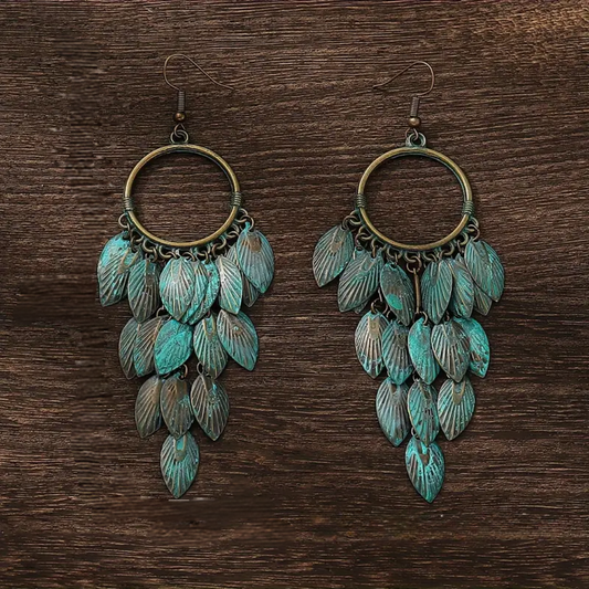 Mystic Verdigris Leaf Earrings