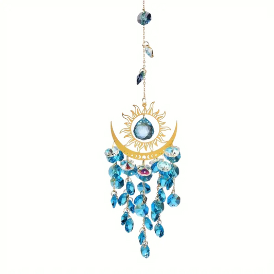 Blue Glass Sun and Moon Crystal Suncatcher Windchime