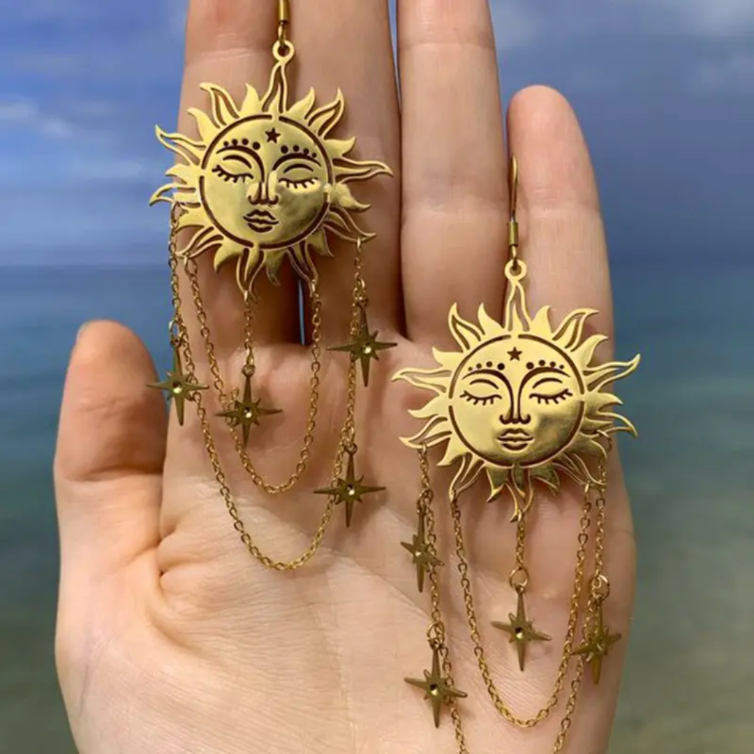 Bohemian Sun and Stars Dangle Earrings