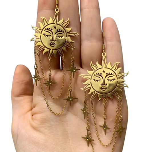 Bohemian Sun and Stars Dangle Earrings