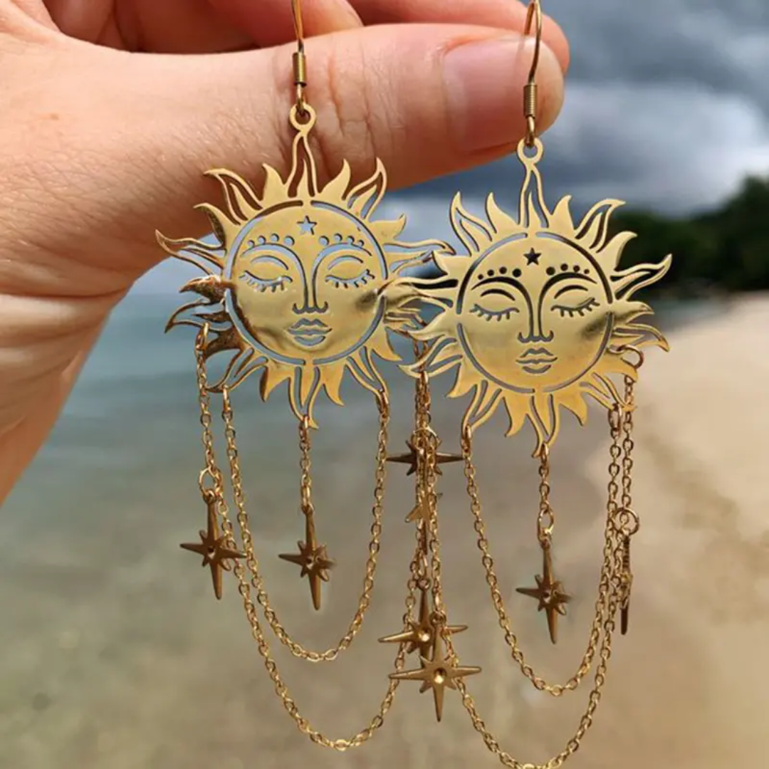 Bohemian Sun and Stars Dangle Earrings