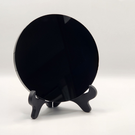 Natural Black Obsidian Scrying Mirror with Stand (5.9")