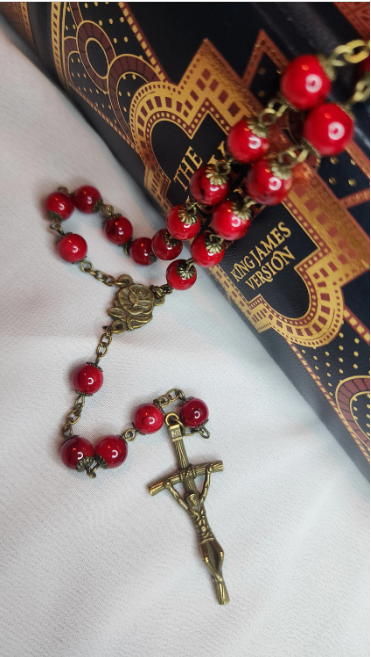 Antique Bronze Red Rose Rosary