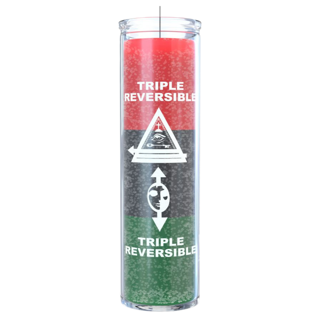 Triple Reversible 7 Day Ritual Candle - Red/Black/Green