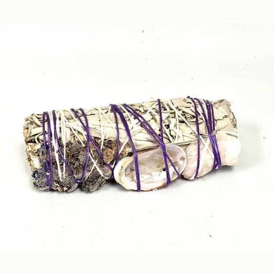 White Sage, Lavender, mini Red Abalone, Pink Quartz, Stick Lentisco (4") Smudge Bundle