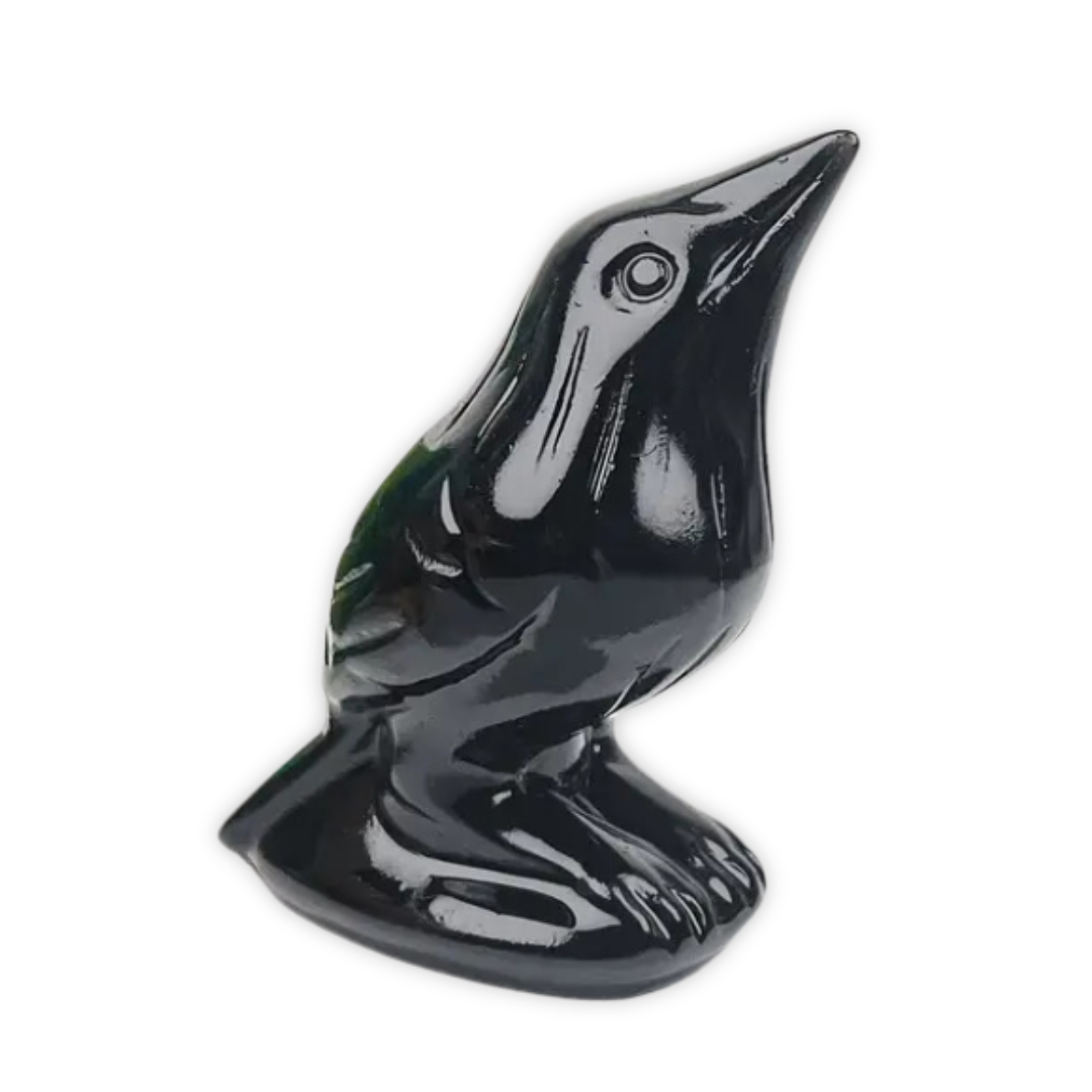 Hand Carved Obsidian Crow