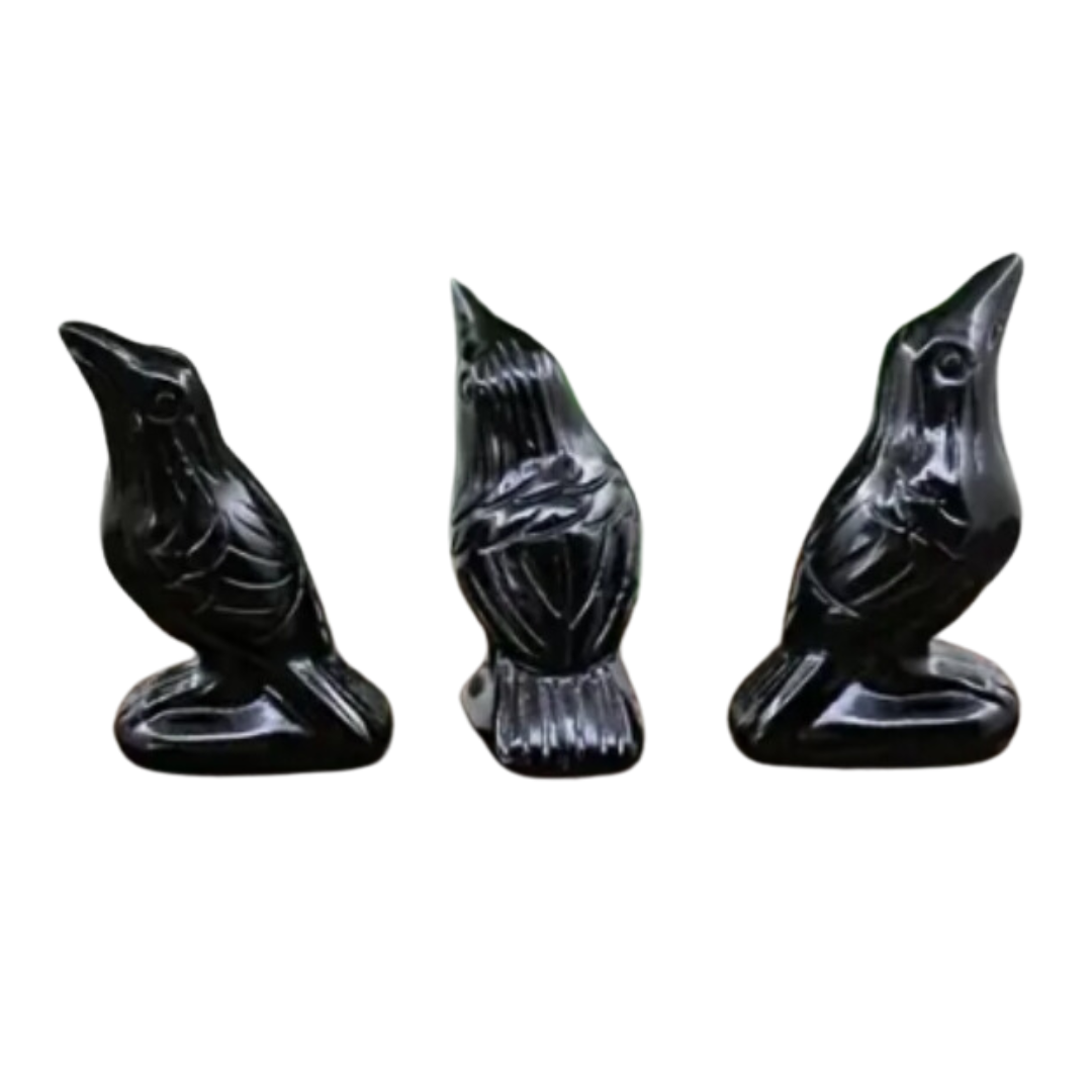 Hand Carved Obsidian Crow