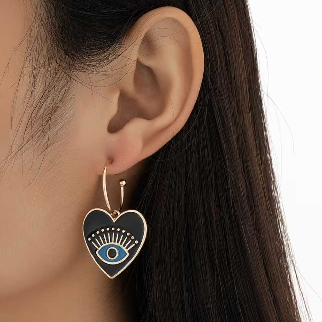Evil Eye Heart of Protection Hoop Earrings