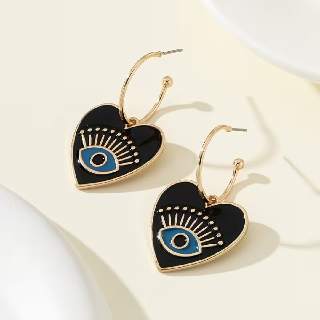 Evil Eye Heart of Protection Hoop Earrings