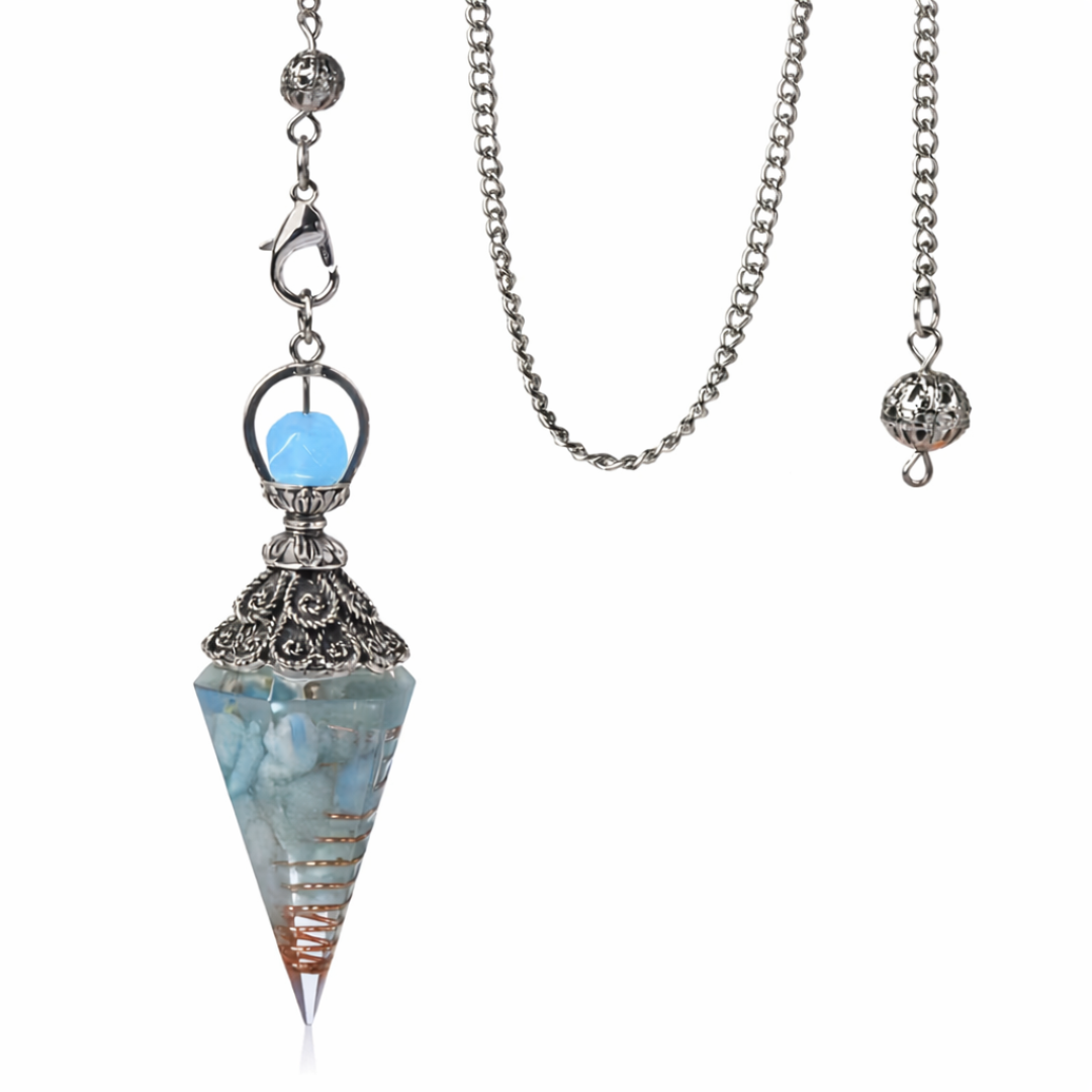 Blue Energy Orgone Pendulum with Copper Coil & Filigree Cap