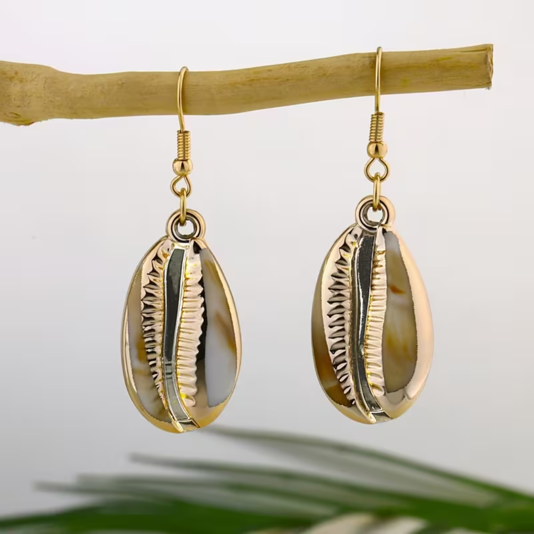Cowrie Shell Gold Drop Earrings