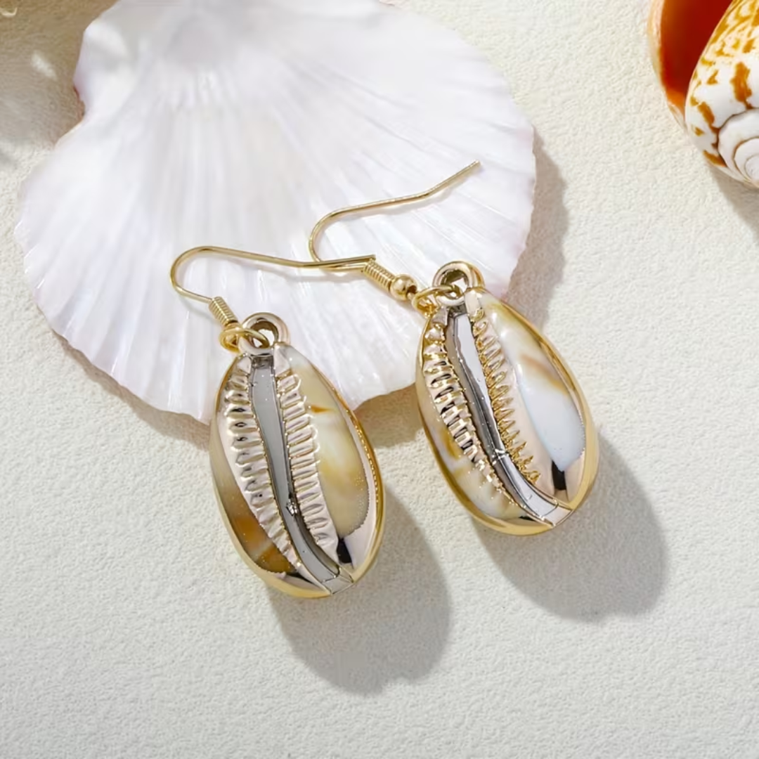Cowrie Shell Gold Drop Earrings