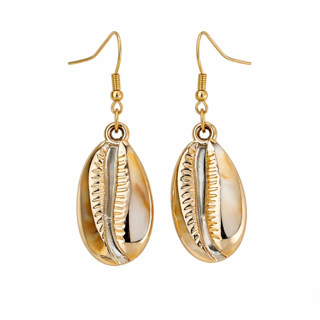 Cowrie Shell Gold Drop Earrings
