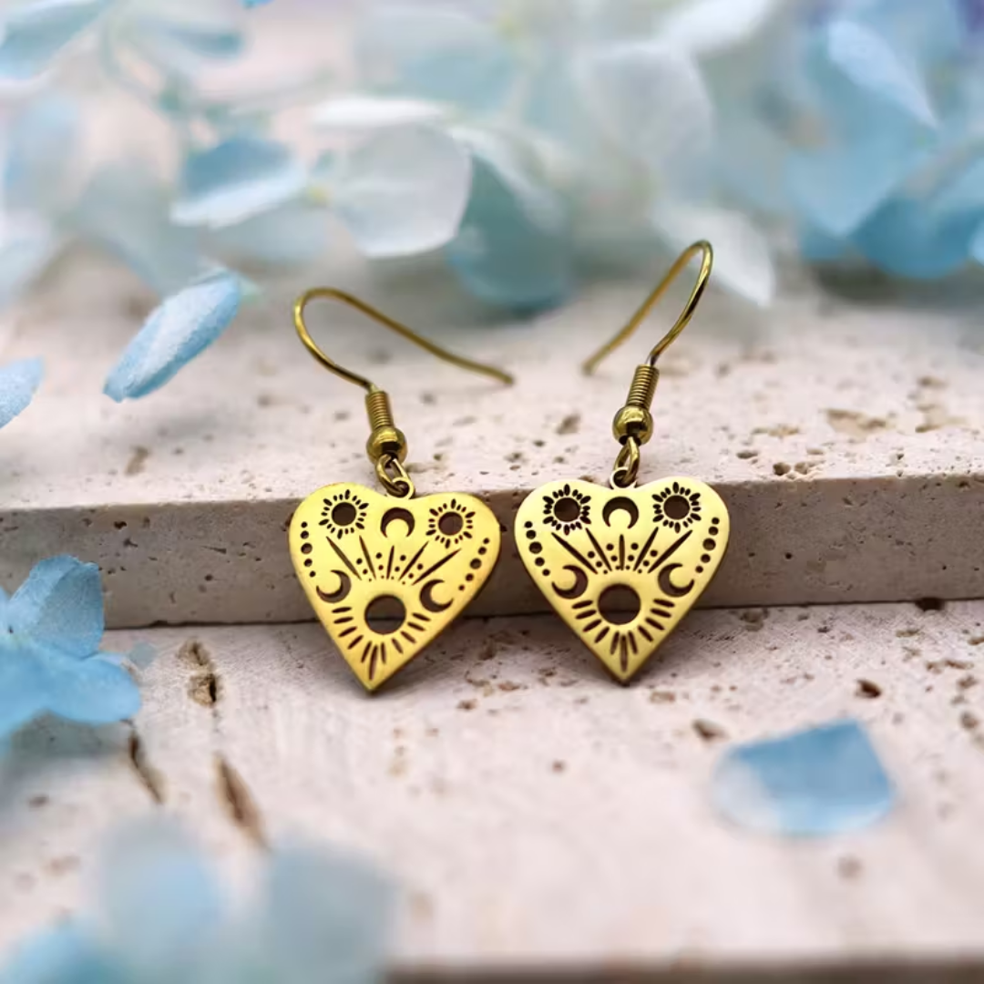 Celestial Heart Earrings – Gold or Silver Tone