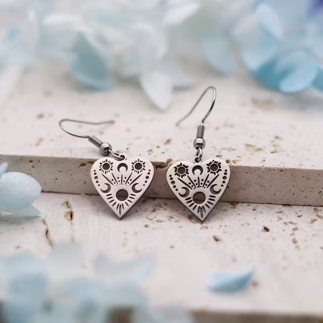 Celestial Heart Earrings – Gold or Silver Tone