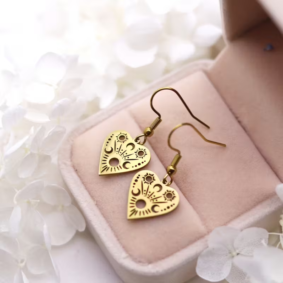 Celestial Heart Earrings – Gold or Silver Tone