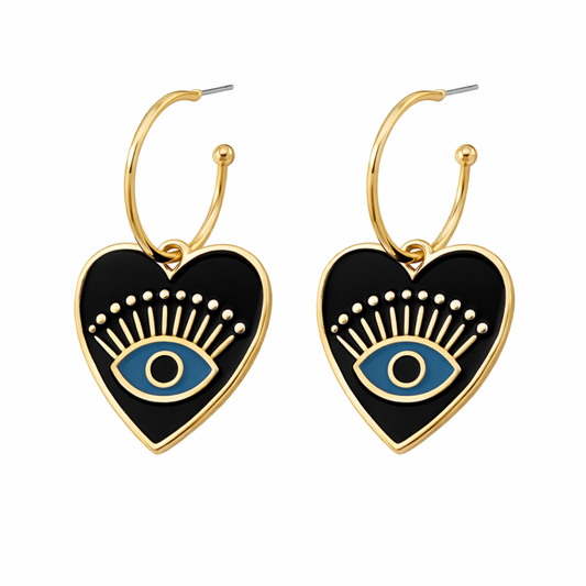 Evil Eye Heart of Protection Hoop Earrings