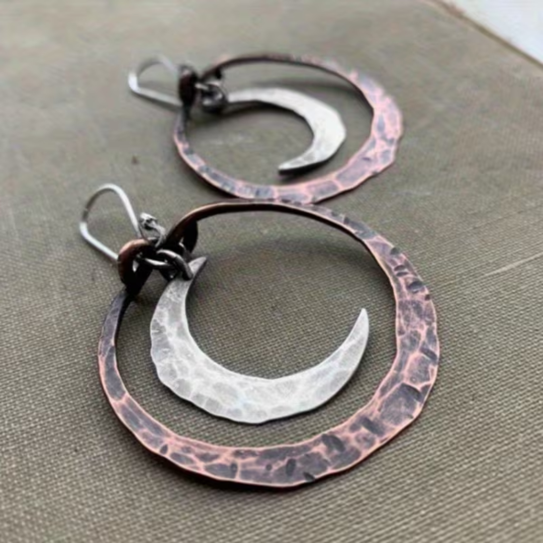 Crescent Moon Dangle Earrings – Hammered Lunar Jewelry