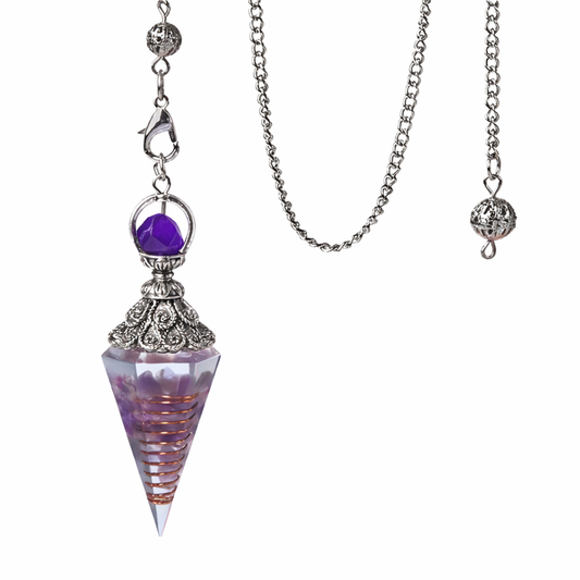 Purple Resin Copper Spiral Pendulum with Copper Coil & Filigree Cap