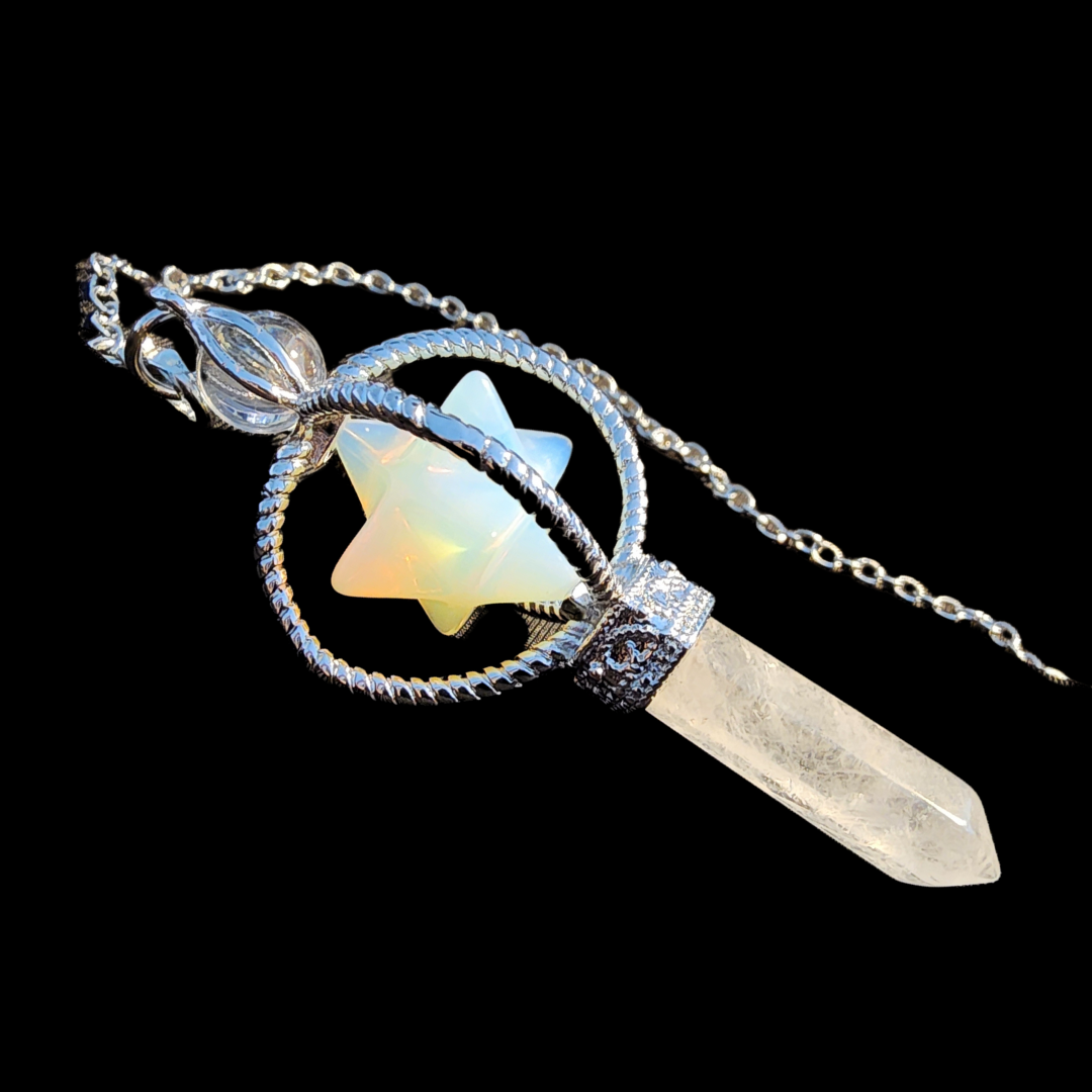 Opalite with Clear Quartz Point Pendulum