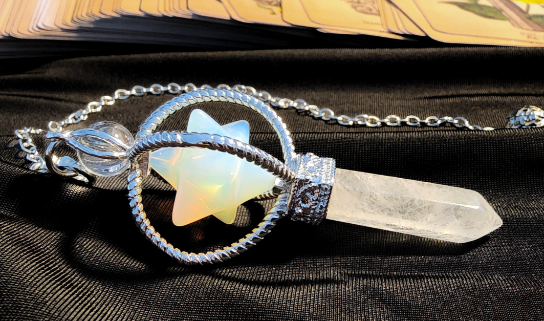 Opalite with Clear Quartz Point Pendulum