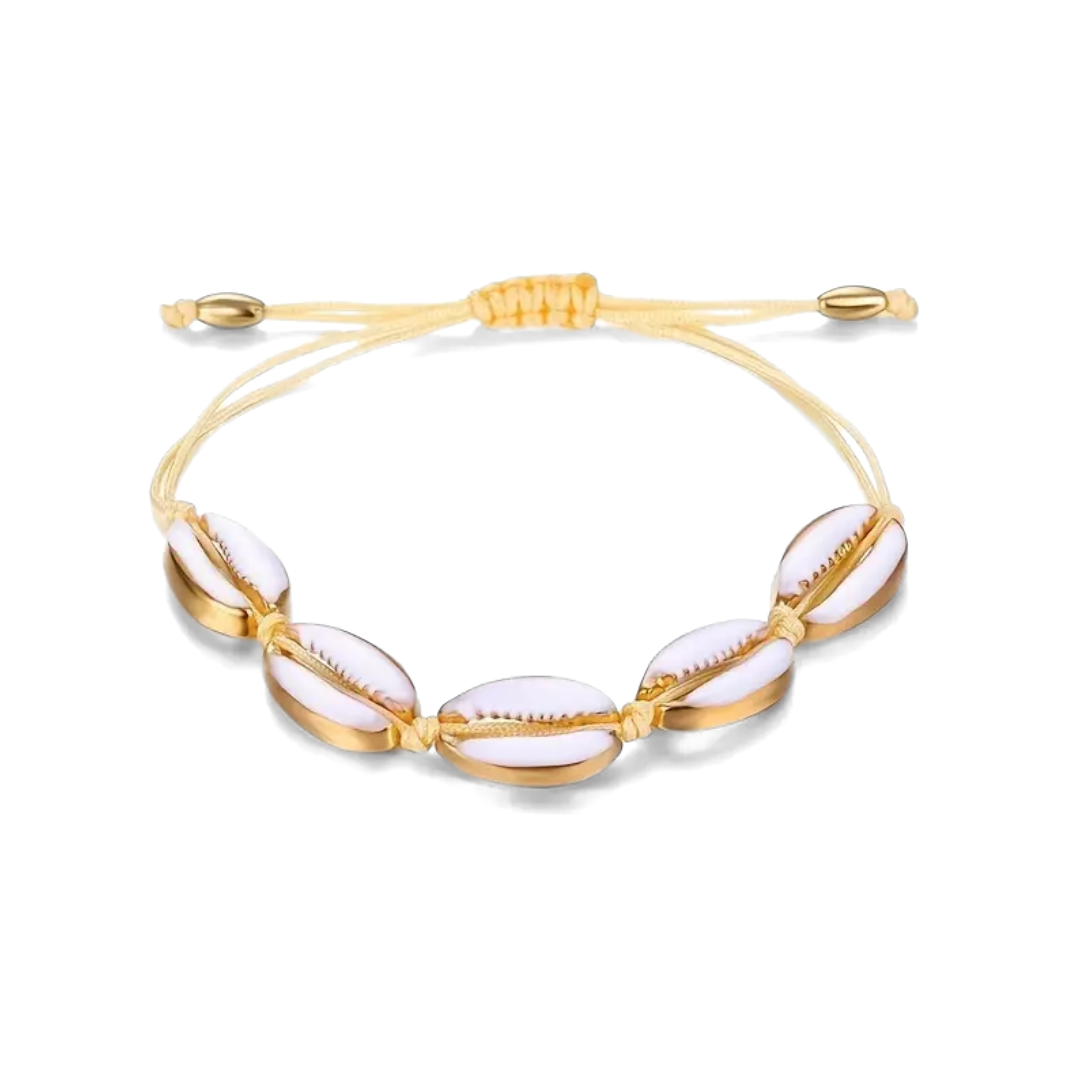 Gold Framed Cowrie Shell Bracelet