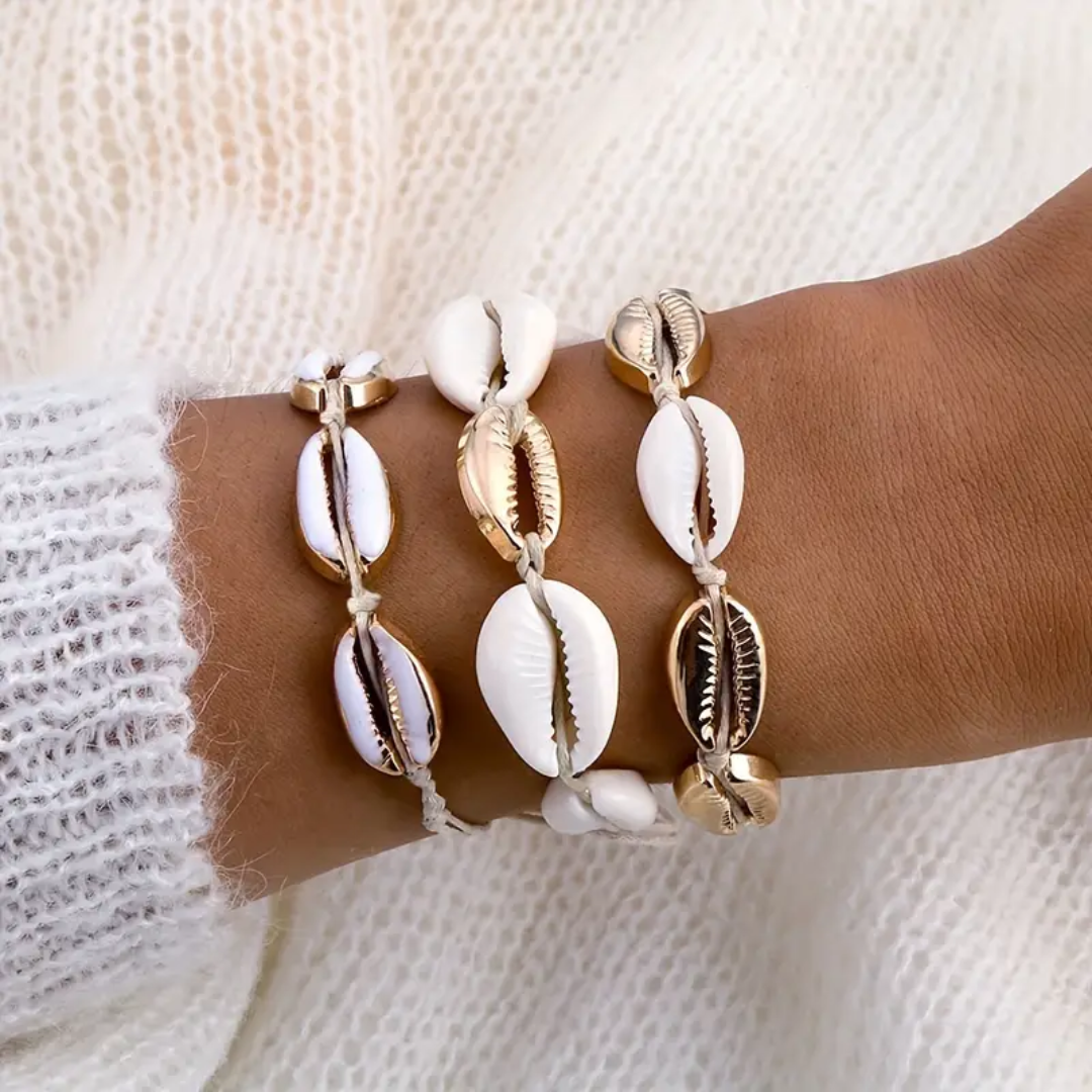 Gold Framed Cowrie Shell Bracelet