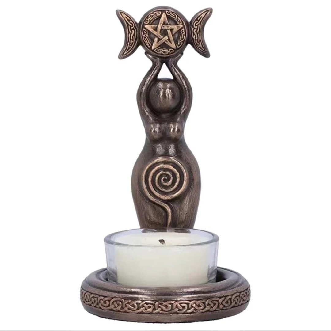 Triple Goddess Statue tealight candle holder