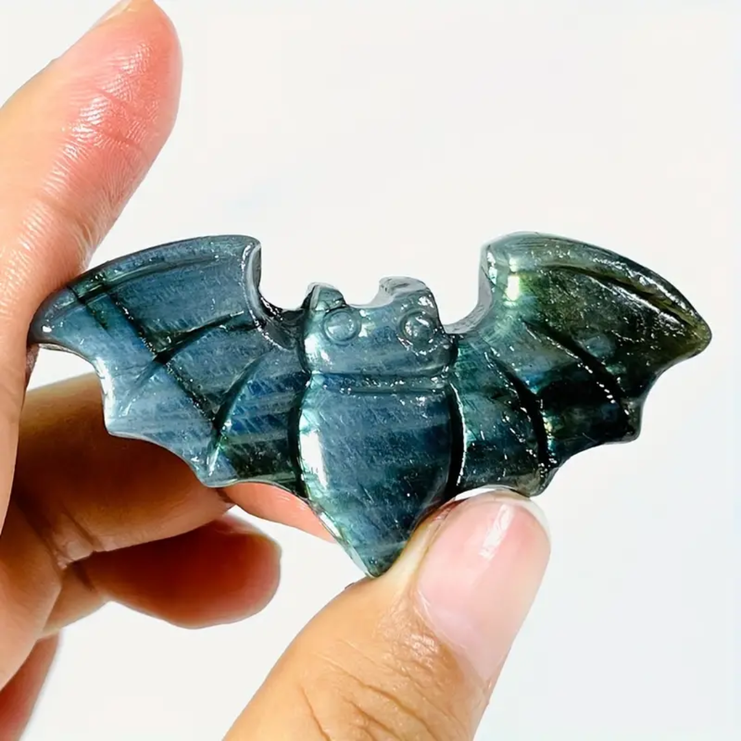 Natural Labradorite Bat | Hand Carved Crystal Quartz