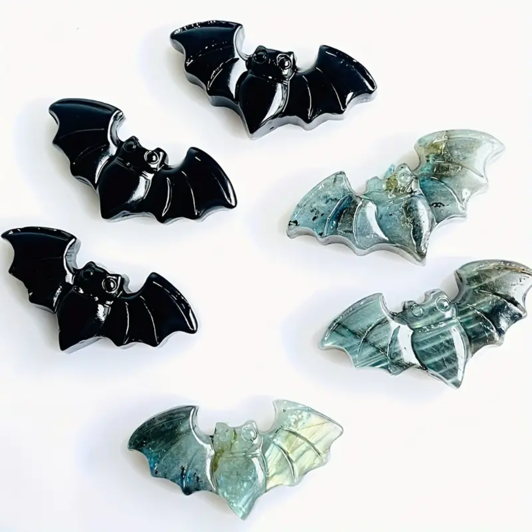 Natural Labradorite Bat | Hand Carved Crystal Quartz