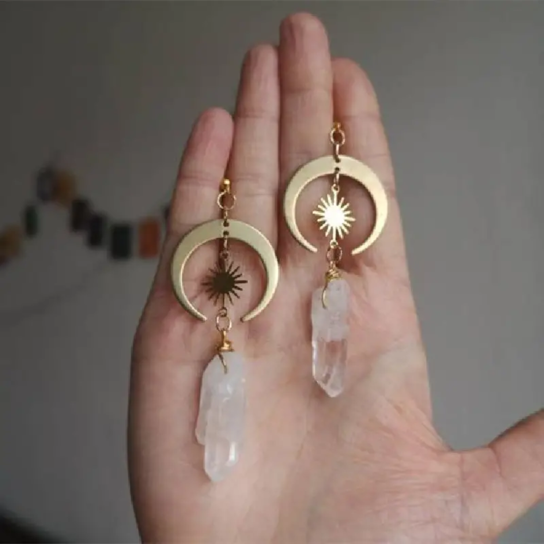 Clear Quartz Moon Earrings