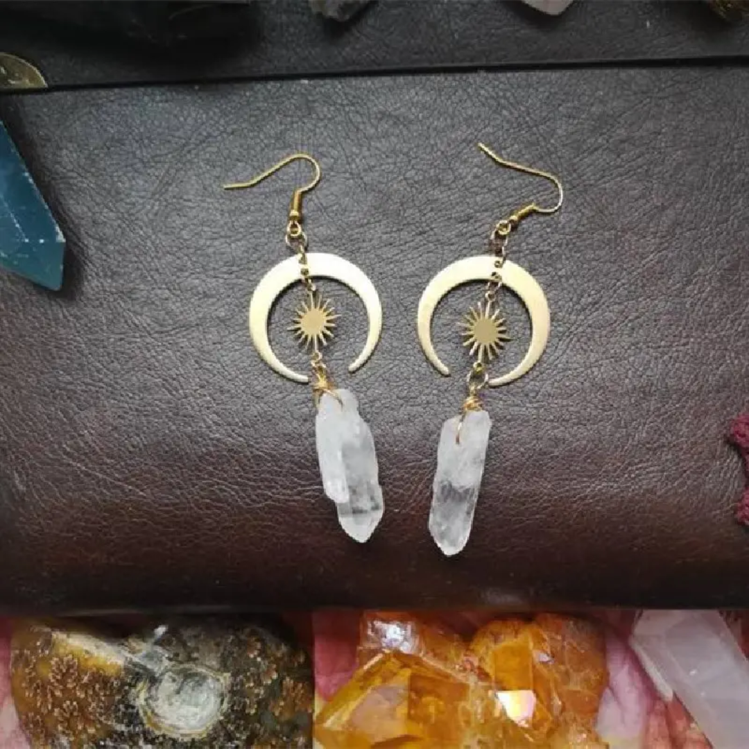 Clear Quartz Moon Earrings